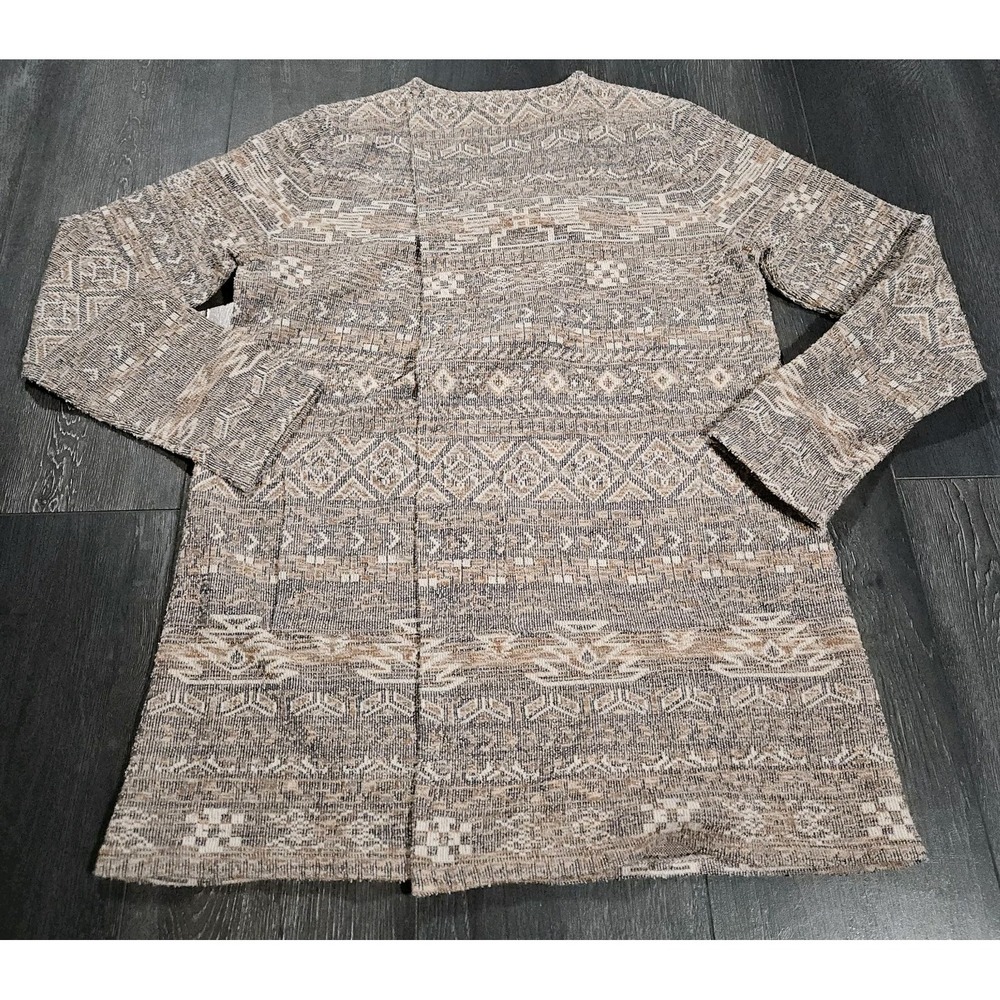 Lucky Brand Open Cardigan Aztec Women M Tan Southwestern Boho Cozy Cowgirl Ranch